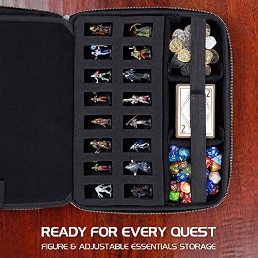 ENHANCE Collector's Edition RPG Organizer Case - DND Binder with Built-in Character Sheet Holder and Erasable Scribe Panel, Dice Rolling Area, Removable Pen Pouch, Miniature Foam Tray (Dragon Black)