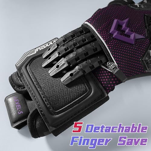 WVVOU Football Goalkeeper Gloves for Adults and Youth, High Performance with 5 Detachable Fingersave, Goalie Gloves with 4mm Sticky Latex Palm