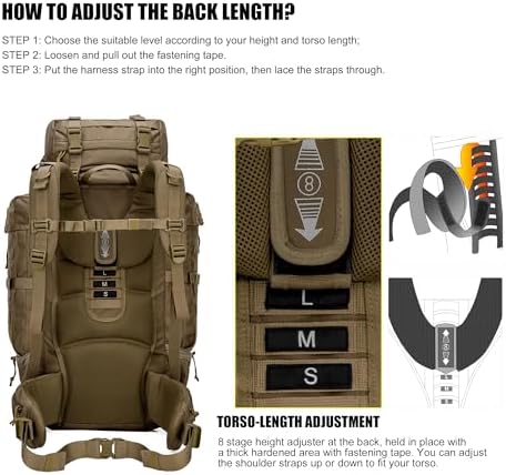 Mardingtop Tactical backpack Large Backpack Military Rucksack Hiking Backpack Camping Backpack Patrol Molle Pack with Rain Cover for Outdoor Trekking Mountaineering Hunting