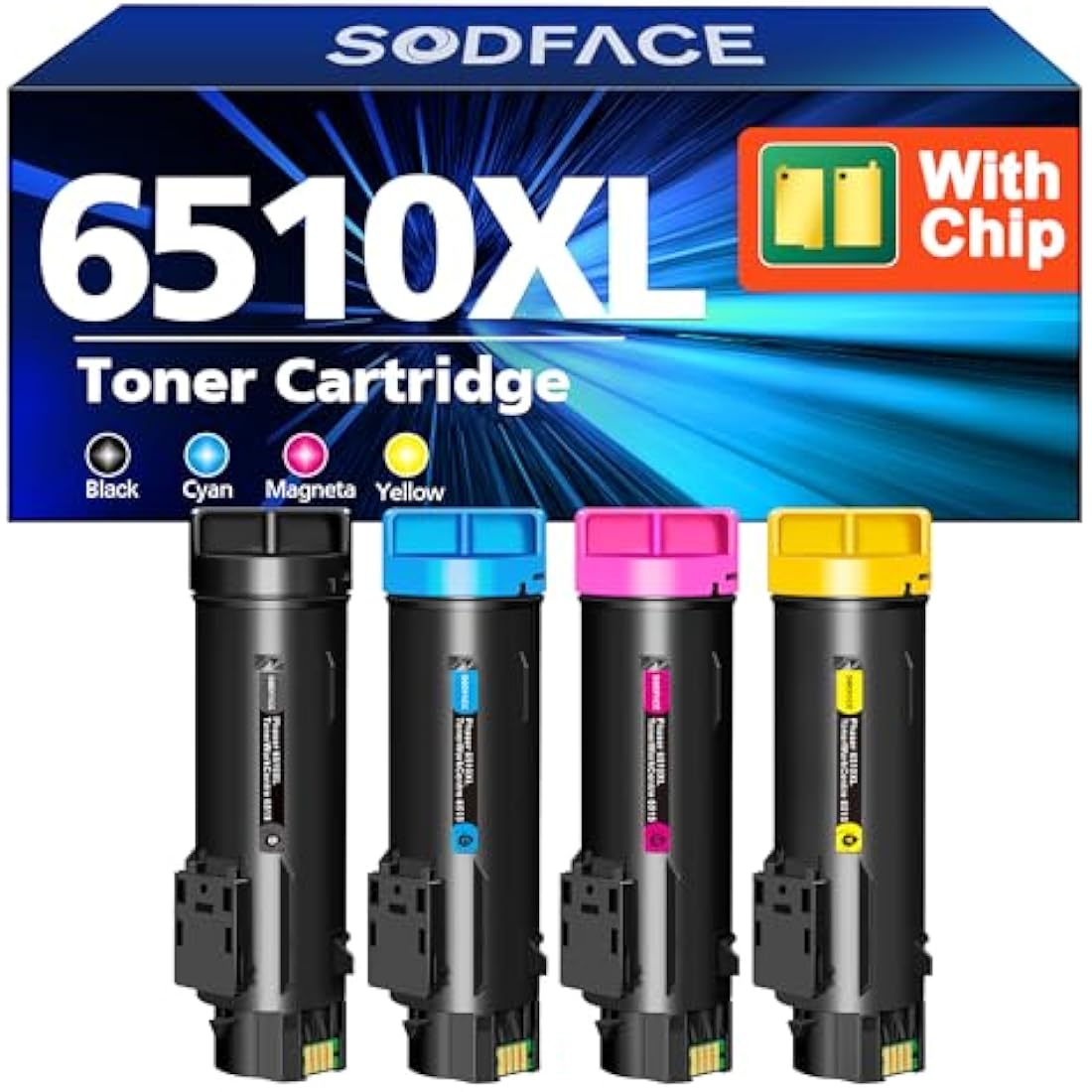 SODFACE 6510 6510XL Toner Cartridges Compatible for 6510 6515XL Xerox WorkCentre 6515 Toner 6515 6515N 6515DN 6515DNI 6515DNM Phaser 6510DN 6510DNI 6510N Printers (4 Pack, Black Cyan Yellow Magenta)