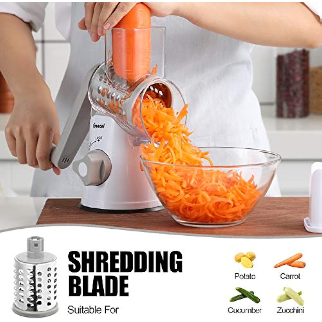 Rotary Cheese Grater, Vegetable Slicer with Three Drum Blades, Grater for Kitchen Faster and Easy Cutting, Rotary Drum Grater Ideal for Cheese, Cucumber, Carrot. etc.