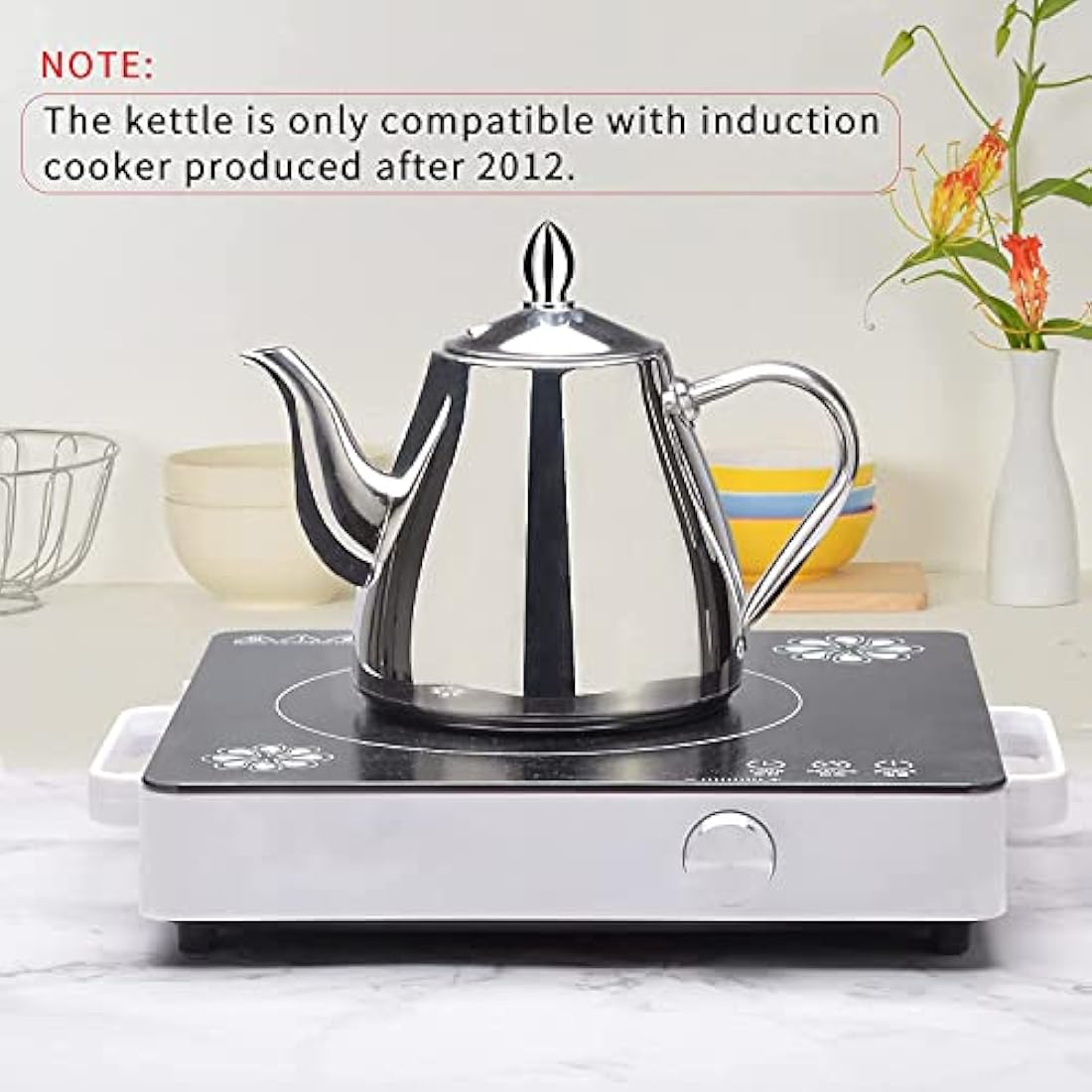 SANQIAHOME Stainless Steel Teapot Coffee Servers 70oz(2.0 litres) 6-8 Cups，Easy Pour Silver Tea Pot