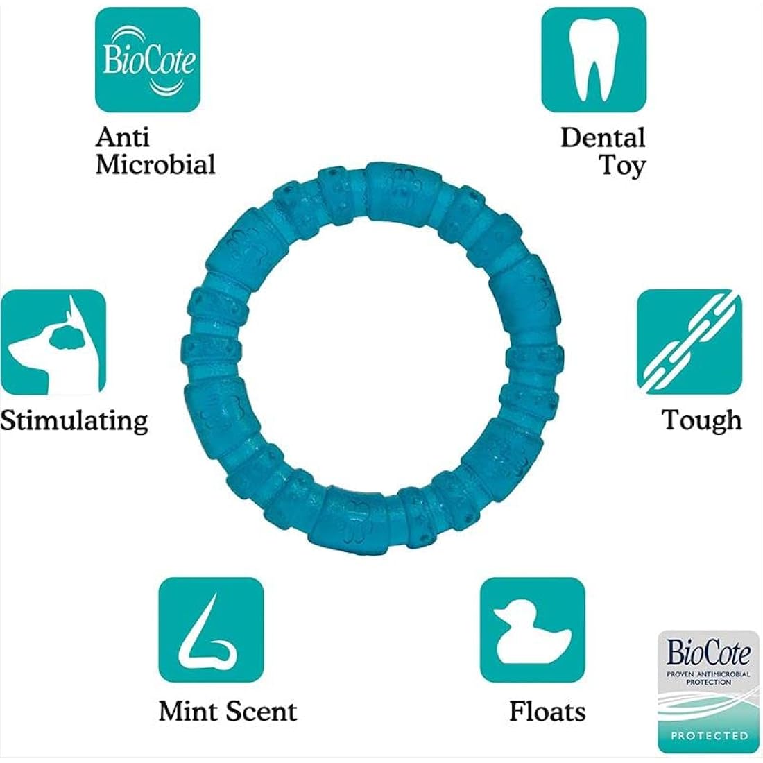 Rosewood BioSafe Puppy Ring - Hygienic Chew Toy for Puppies, Antimicrobial, Soothes Teething, Mint Scented, Promotes Dental Health, Suitable for Small Dog Breeds, Blue