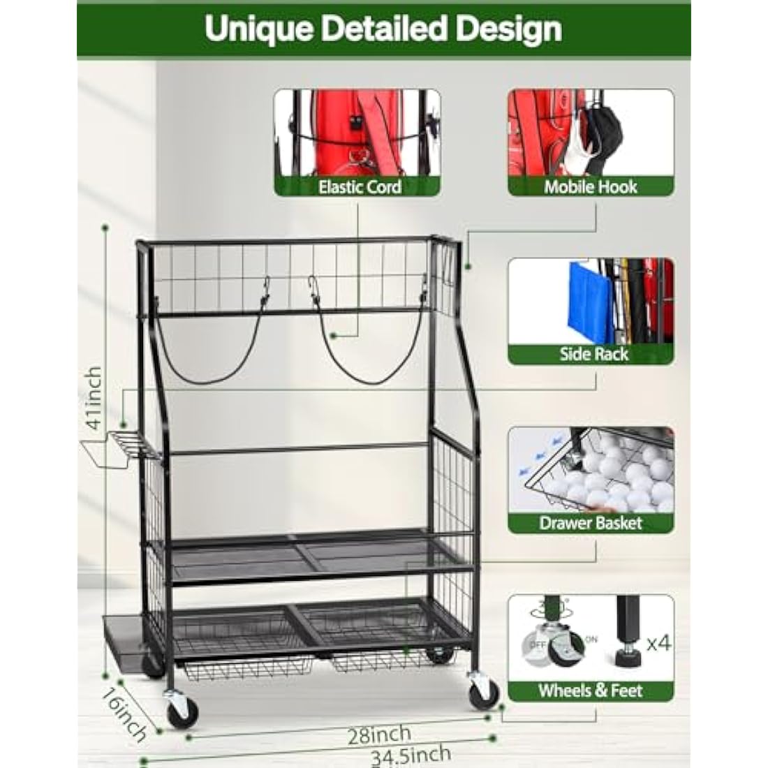 FHXZH Golf Bag Storage & Organizer - Extra Large Rack for Garage, Shed, Basement