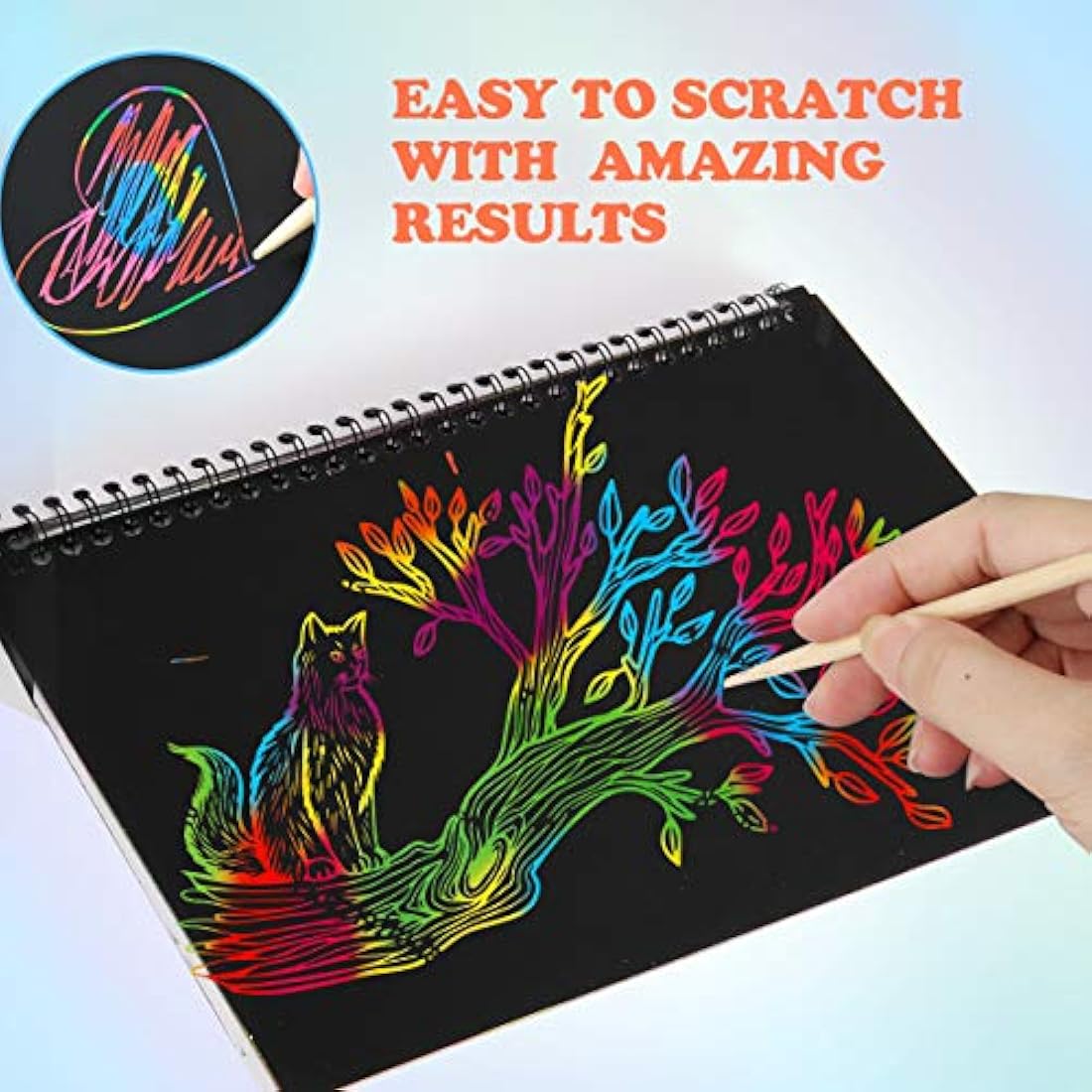 Mocoosy Scratch Art for Kids- 3 Large Rainbow Scratch Notebooks, Magic Scratch Art Paper Pads, Arts and Crafts for Kids Toys Girls Birthday Presents Drawing Activity Gifts for 3-12 Year Old Girls Boys
