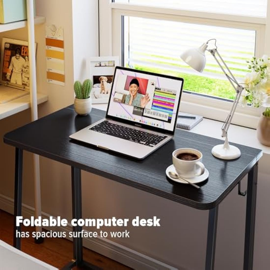 WOHOMO Folding Computer Desk,Small Writing Foldable Desk 80cm,Space-Saving Laptop Table,Easy Assemble Workstation for Home Office,Black