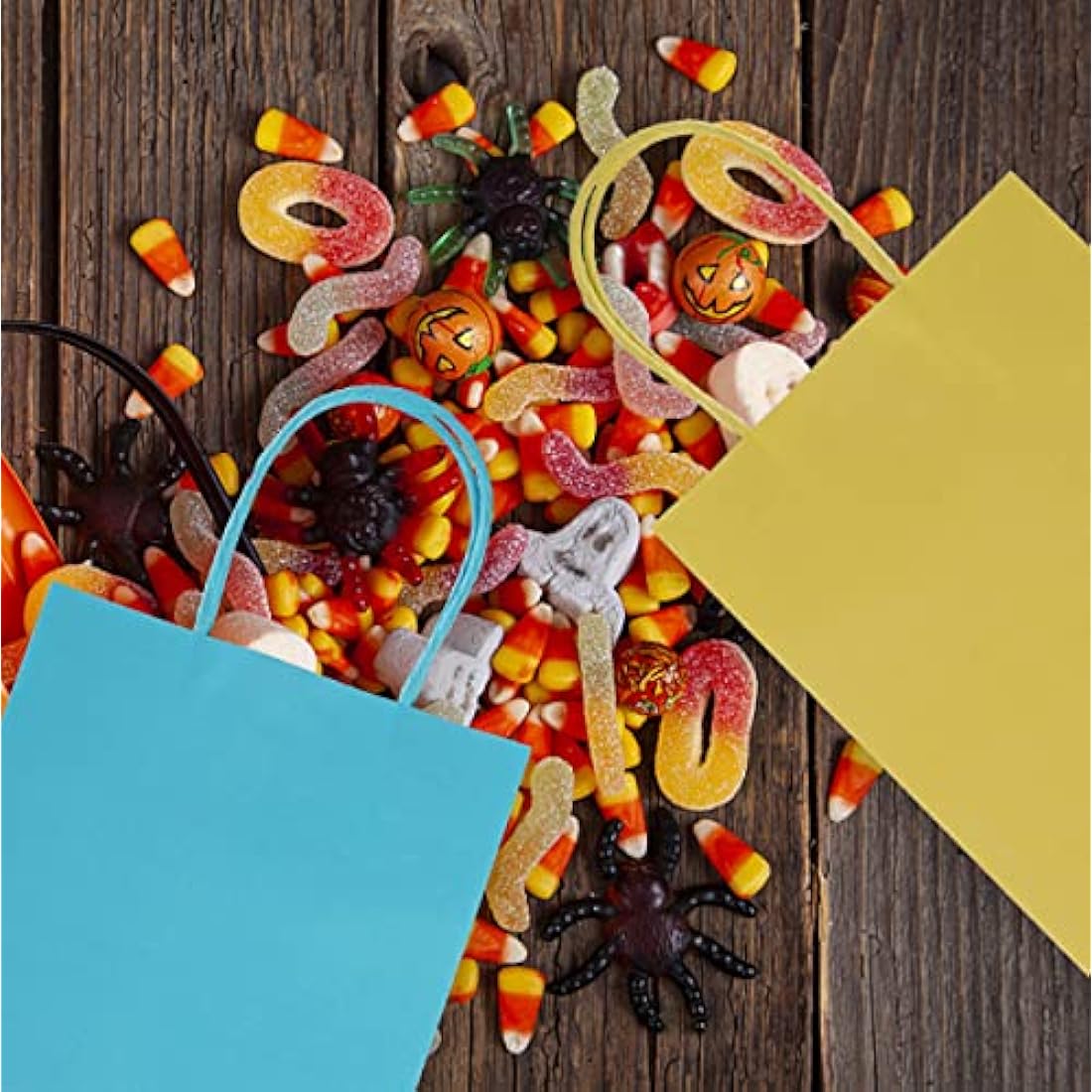 NADSSJL 30 Pcs Paper Party Bags, Gift and Sweet Bags with Handles, Kraft Bags with Stickers, Paper Party Bags for Kids Party, Celebrations, Baby Shower, Birthday, Halloween, Christmas -15 x 8 x 21 cm