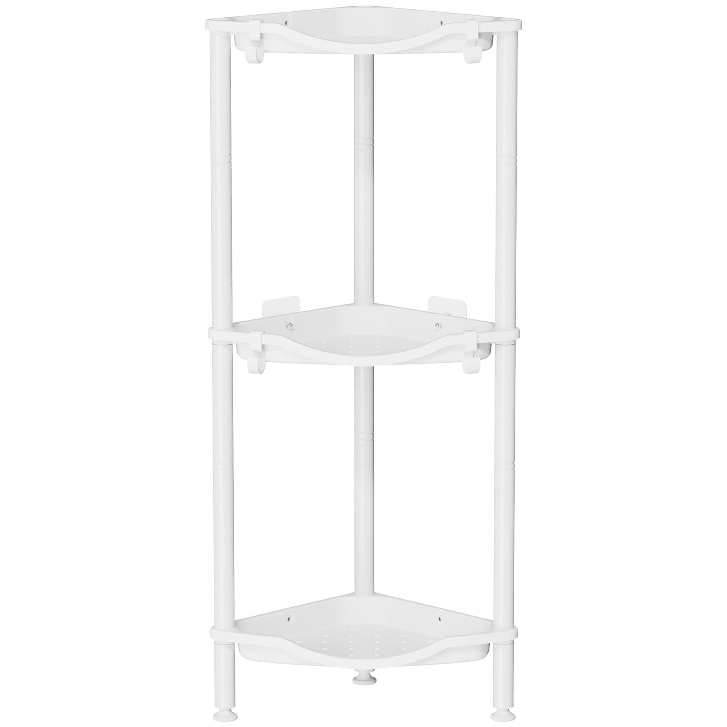 Lifewit 3 Tier Corner Floor Standing Shower Caddy Rack with Hooks, White