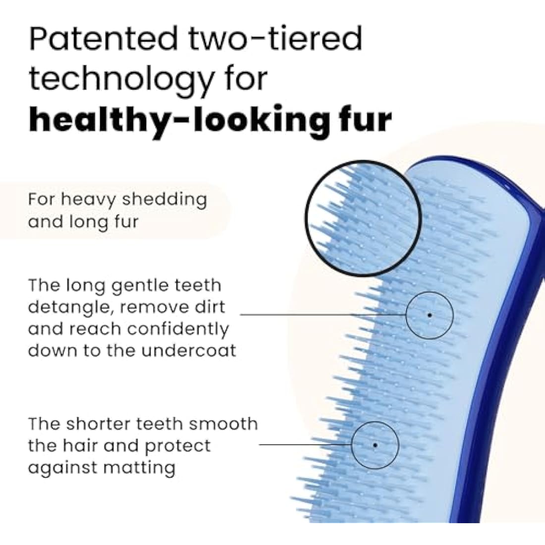 Tangle Teezer | Pet Teezer | Dual-Tier De-Shedding & Grooming Brush for Dogs | Small | Gentle Polymer Teeth | Ideal for Double-Coated Breeds | Ergonomic & Easy Clean | Navy & Sky Blue