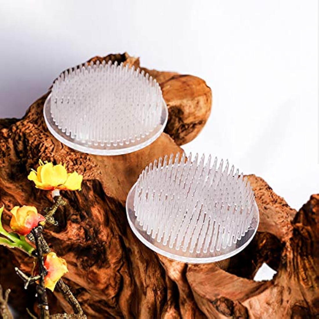 WANDIC Flower Frog, 2 Pcs Round Clear Plastic Ikebana Kenzan Frog Japanese Holder with 3 Suckers for DIY Craft