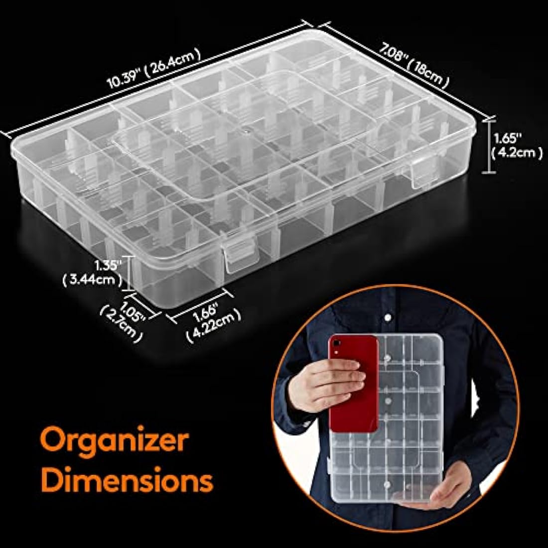Lifewit 2 Pack 36 Grids Organiser Storage Box, Fishing Tackle Box, Clear Stackable Plastic Container with Adjustable Dividers for Beads, Art DIY, Crafts, Jewelry, with 5 Sheet Label Stickers
