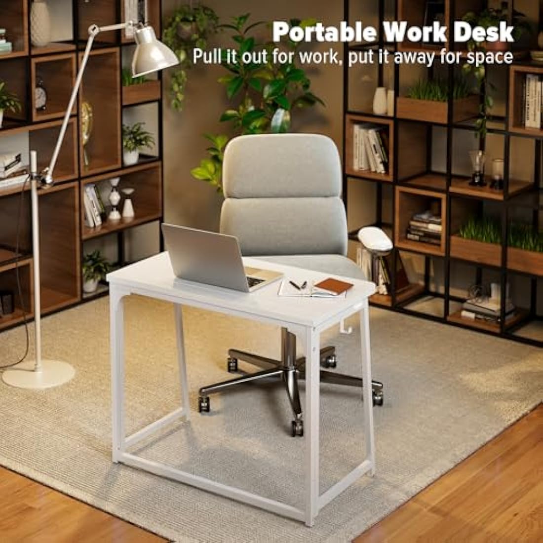 WOHOMO Folding Desk,80cm Small Desk for Small Spaces,Easy Assemble Foldable Computer Desk for Laptop,Mini Portable Working Table Narrow Wooden Writing Workstation for Home Office,White