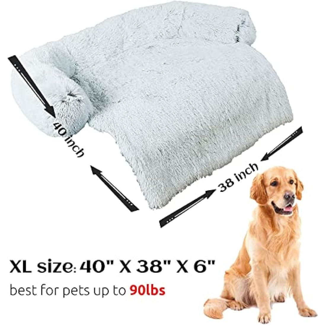 ANWA Dog Sofa Bed Cover - Soft Plush Furniture Protector Mat for Dogs, Washable Couch Cushion With 40'' x 40'' x 6'' Dimensions
