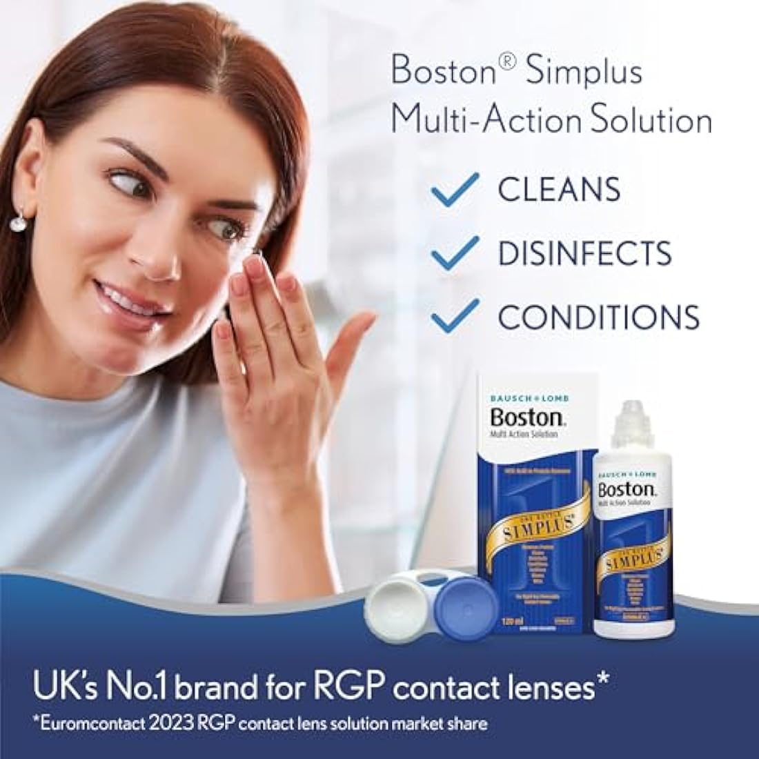 Boston Simplus Multi-Action Solution, 4x 120ml Contact Lens Solution for Rigid Gas Permeable Contact Lenses - Clean, Disinfect & Condition with 4x Lens Cases