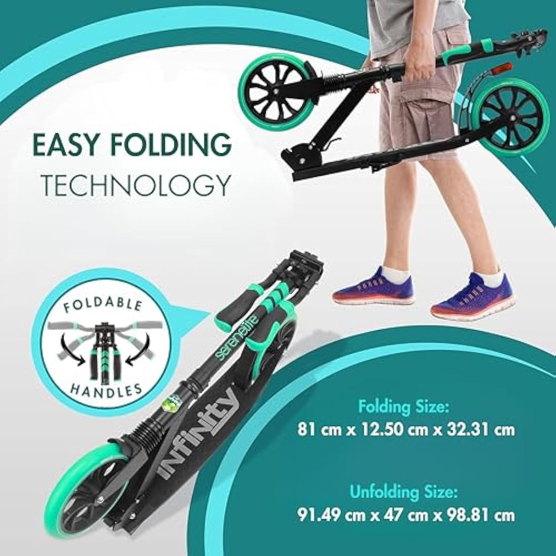 SereneLife, Kick Scooters, Scooter, Kids Scooters, Scooter for Kids Ages 8-12, Girls Scooter, Boys Scooter, Stunt Scooters for Teenagers 11-15, Folding Kick Scooter, Adult Scooters with Big Wheels