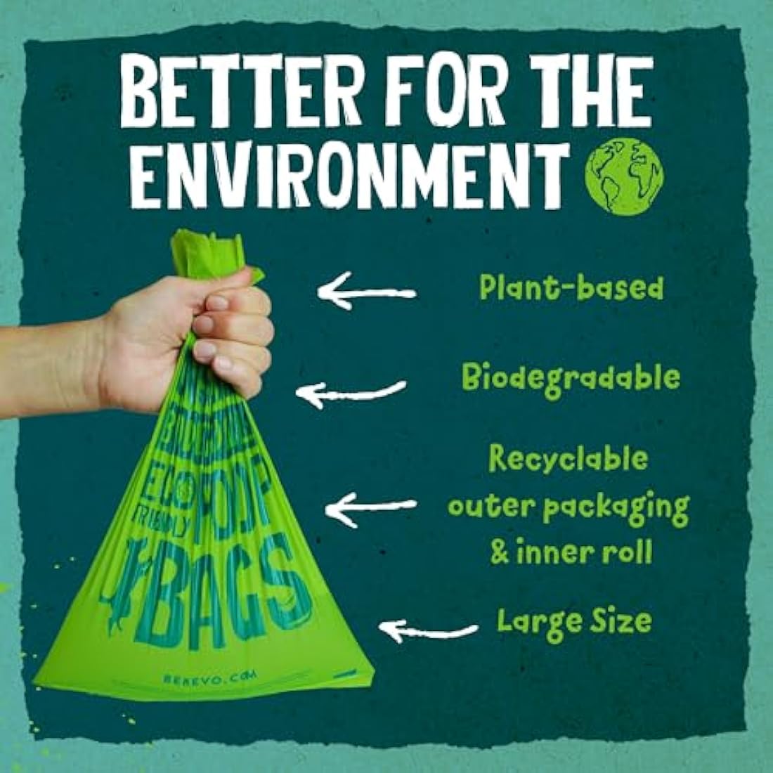 Benevo Biodegradable poop bags (720pk). Compostable doggy poo bags. Plastic free disposable waste eco bags. EN13432 certified cornstarch green doggie bags. (6 Pack (720 bags))
