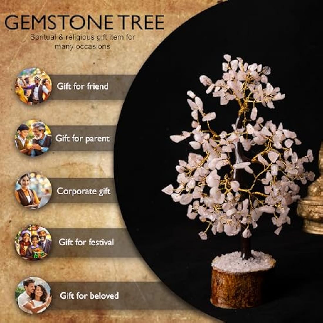 Wonder Care WC Rose Quartz Crystal Tree for Positive Energy, Home Decorations and Healing with M-Seal & Golden Wire | Money Decor Pink Feng Shui (300 Beads)…, quartz_Mseal_Tree