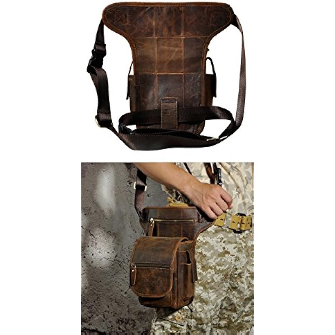 Le'aokuu Mens Genuine Leather Messenger Riding Hip Bum Waist Pack Drop Leg Cross Over Thigh Bag