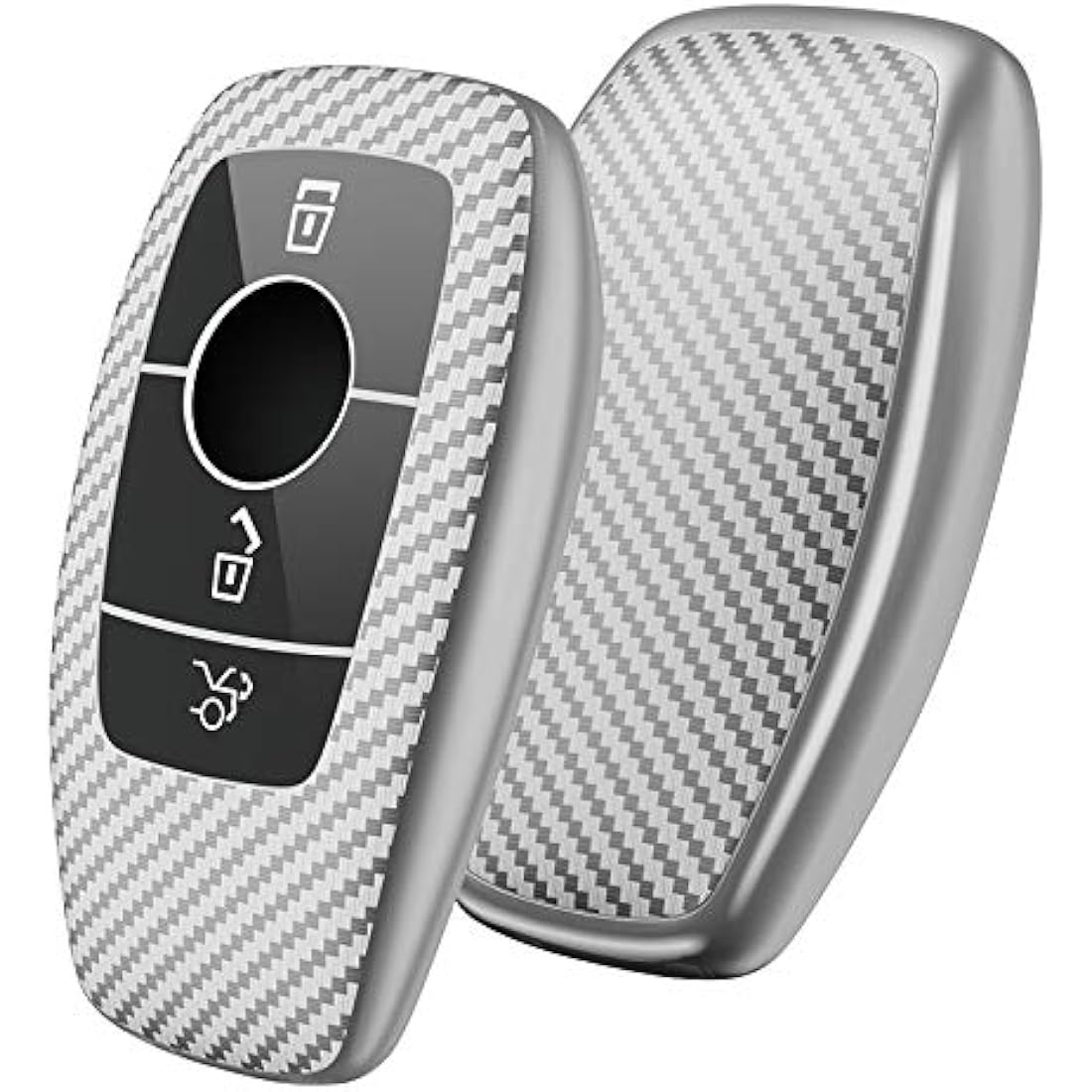 OATSBASF Car Key Cover Compatible with Mercedes Benz,Car Key Box for Benz E Class 2017 S 2018 (Silver-Stripe)