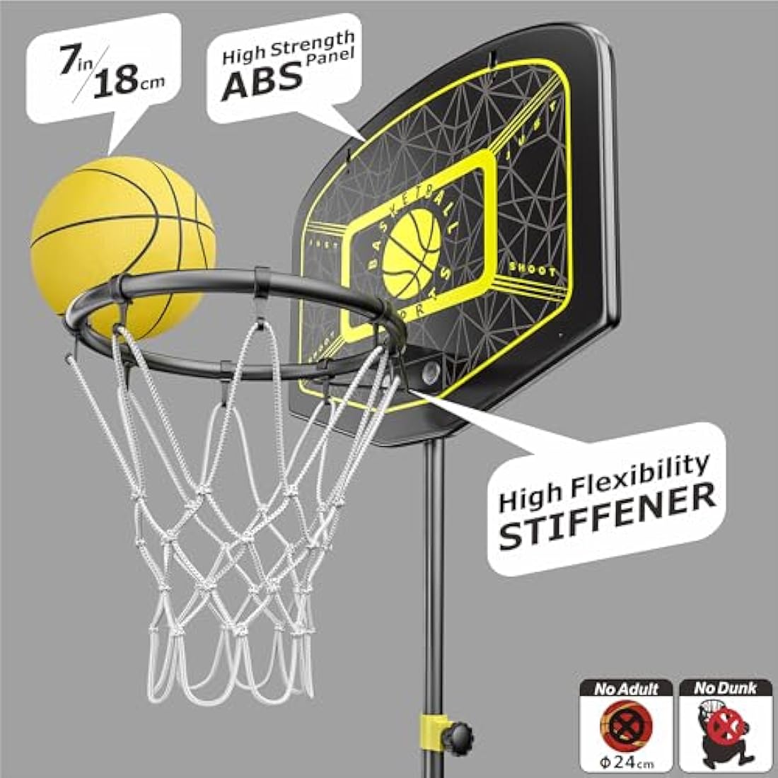 GILIKOKO Kids Basketball Hoop,Adjustable Height 3.6-6.2ft,Basketball Net Kids 3-5,4-8,Outdoor Indoor Toys Gifts for Boys or Girls at age 3 4 5 6 7 8,Steel Frame