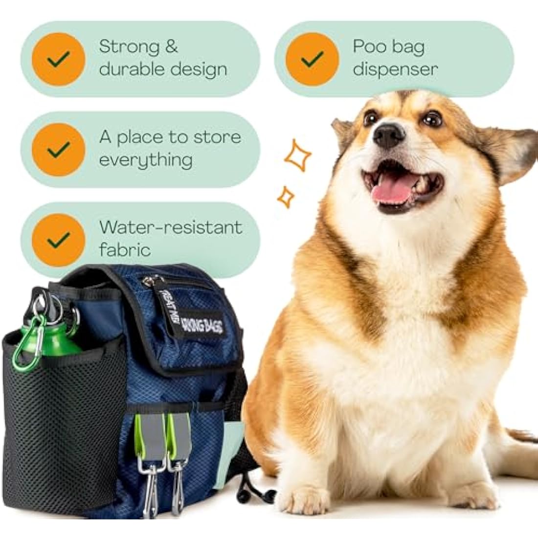 Barking Bags | Original Dog Walking Bag - Blue | As Seen On Dragons’ Den | Lightweight & Practical Design | Carry Dog Toys, Treats, Poop Bags & More with Ease