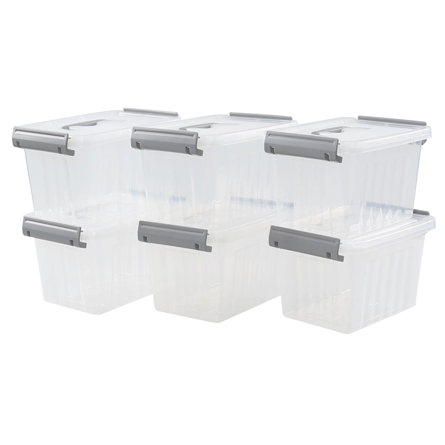 Zopnny Set of 6 Small Storage Boxes, 3 L Latch Bin with Lid/Handle, Clear