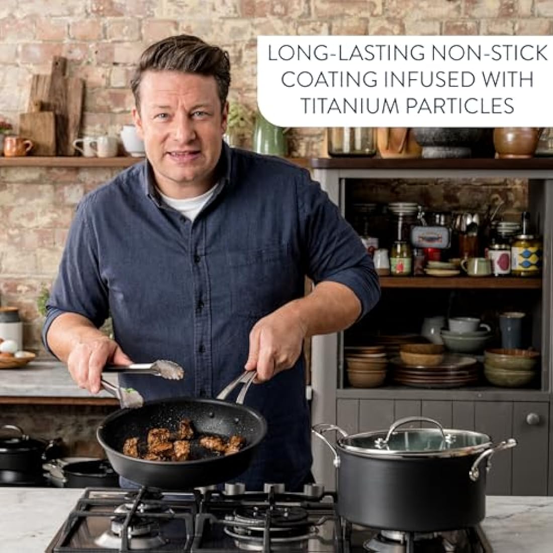 Tefal Jamie Oliver Cook’s Classics Frying Pan, 28cm, Non-Stick, Oven-Safe, Induction, Riveted Handle, Hard Anodised Aluminium, H9120644, Black
