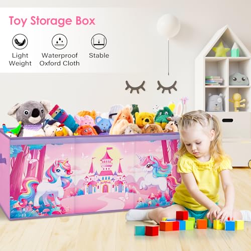 Decalsweet Unicorn Extra Large Kids Toy Storage Box with Lid,Foldable Oxford Toy Storage Organizer Box for Girls-963240cm-Lightweight Toy Chest with