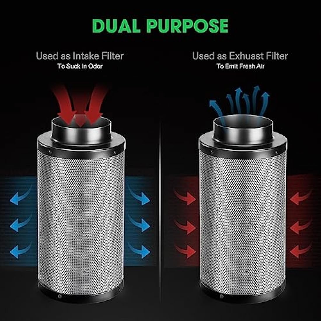 VIVOSUN 8 Inch Air Carbon Filter Smelliness Control with Australia Virgin Charcoal for Inline Fan, Grow Tent Smelliness Scrubber, Pre-Filter Included, Reversible Flange 8" x 20", Black