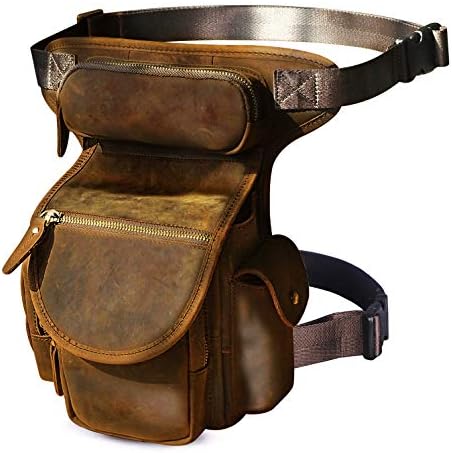 Le'aokuu Mens Genuine Leather Motorcycle Cycling Hip Bum Fanny Belt Waist Pack Drop Leg Thigh Messenger Bag 3109