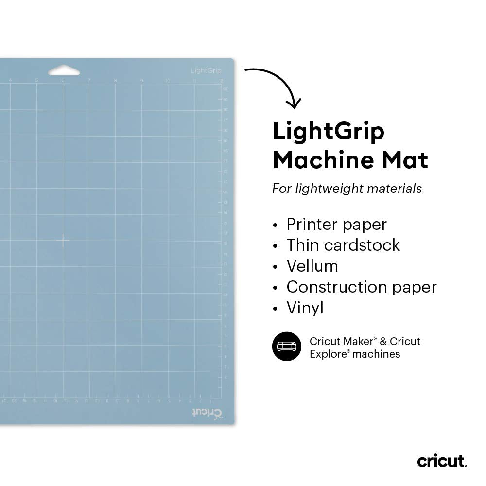 Cricut LightGrip Cutting Mats 12in x 12in, Reusable Cutting Mats for Crafts with Protective Film, Use with Printer Paper, Vellum, Light Cardstock &