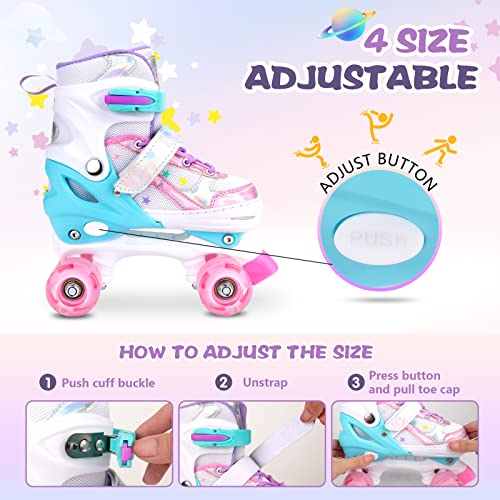 Runcinds Toddler Roller Skates for Girls Kids Boys, 4 Size Adjustable with Light Up Wheels