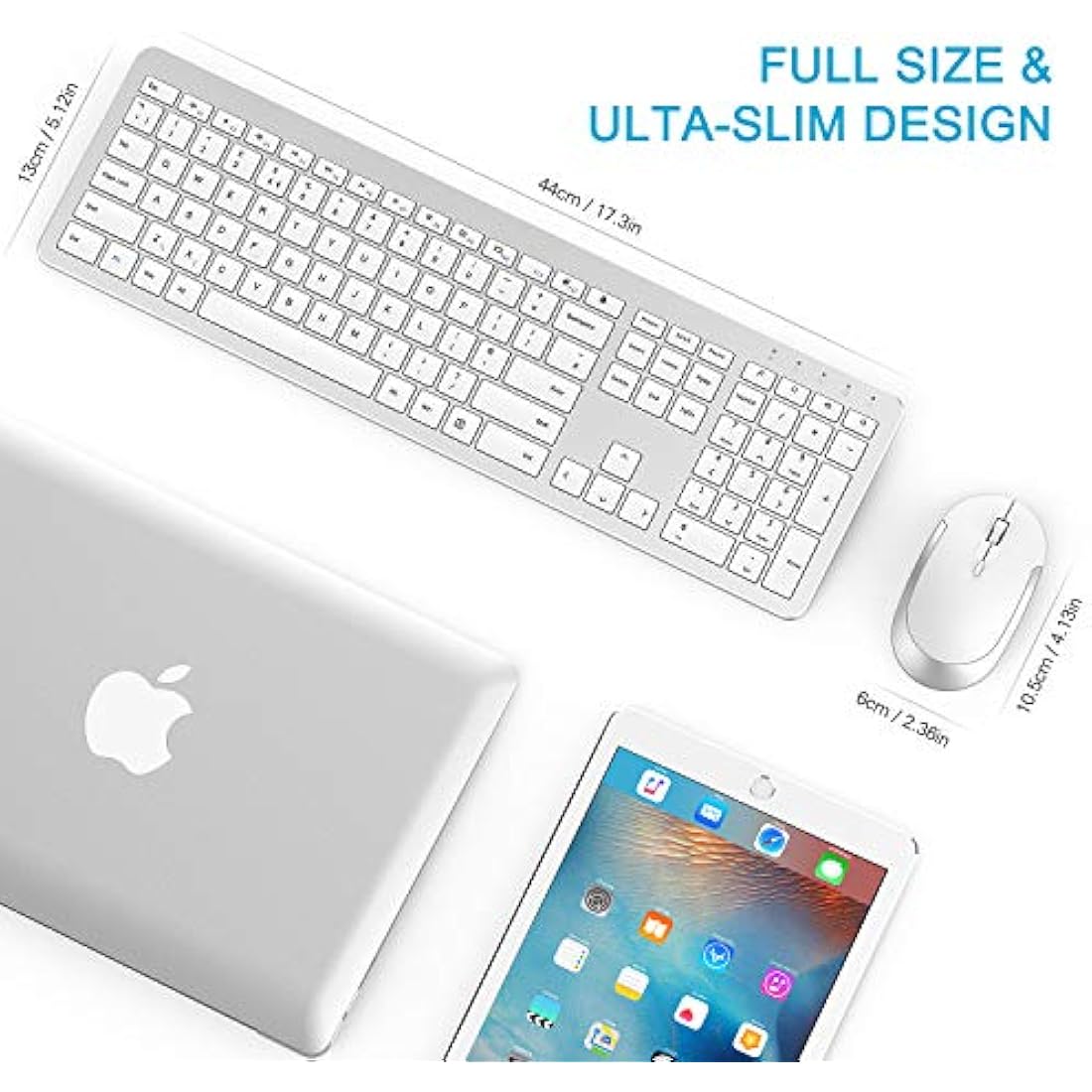 seenda Wireless Keyboard and Mouse Set, SK38 Ultra Slim Quiet USB Wireless Keyboard and Mouse Full Size QWERTY UK Layout with Numeric Keypad for Windows PC, Laptop, Computer, White and Silver