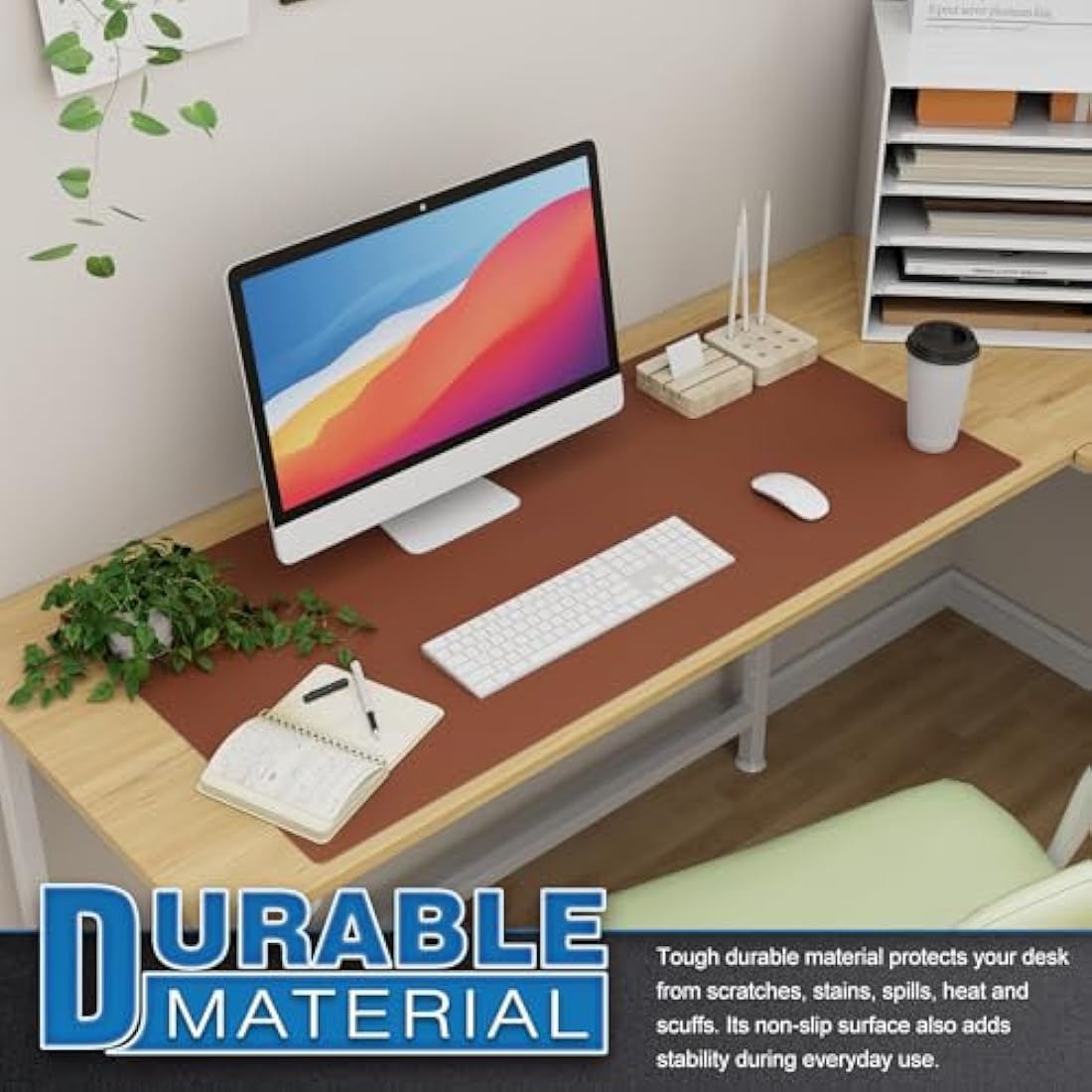 K KNODEL Large Office Leather Desk Mat, Mouse and Keyboard Pad, Computer and Laptop Mat, Desktop Protector and Cover, Writing Pad and Blotter (90x43cm, Brown)
