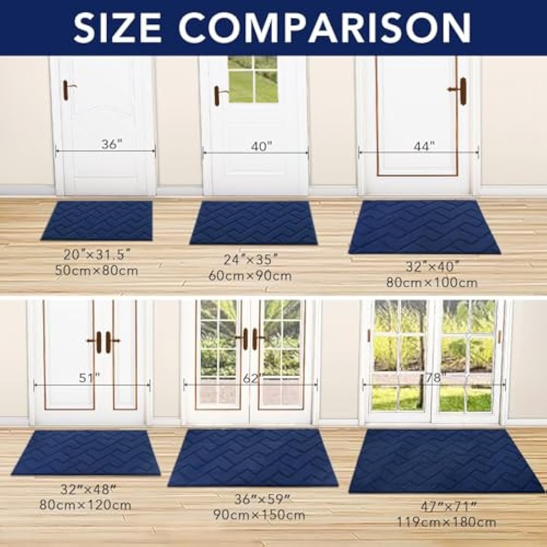 Biscpro Door Mat 60x90 cm, Indoor DoorMat Washable, Doormat Indoor Dirt Trapper Non-slip, Absorbent Inside Entrance Rug Floor Mat for Entryway, Patio, Garden, laundry Room,Pets and Dogs - Blue