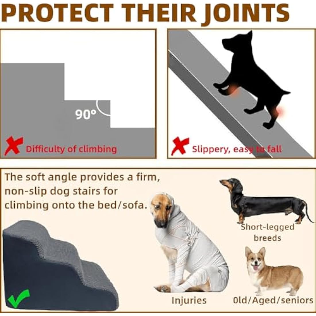 Trhillsbrad Dog Stairs for Small Dogs and Cats - 3-Step Non-Slip Stable Indoor Steps - 40x60x40cm