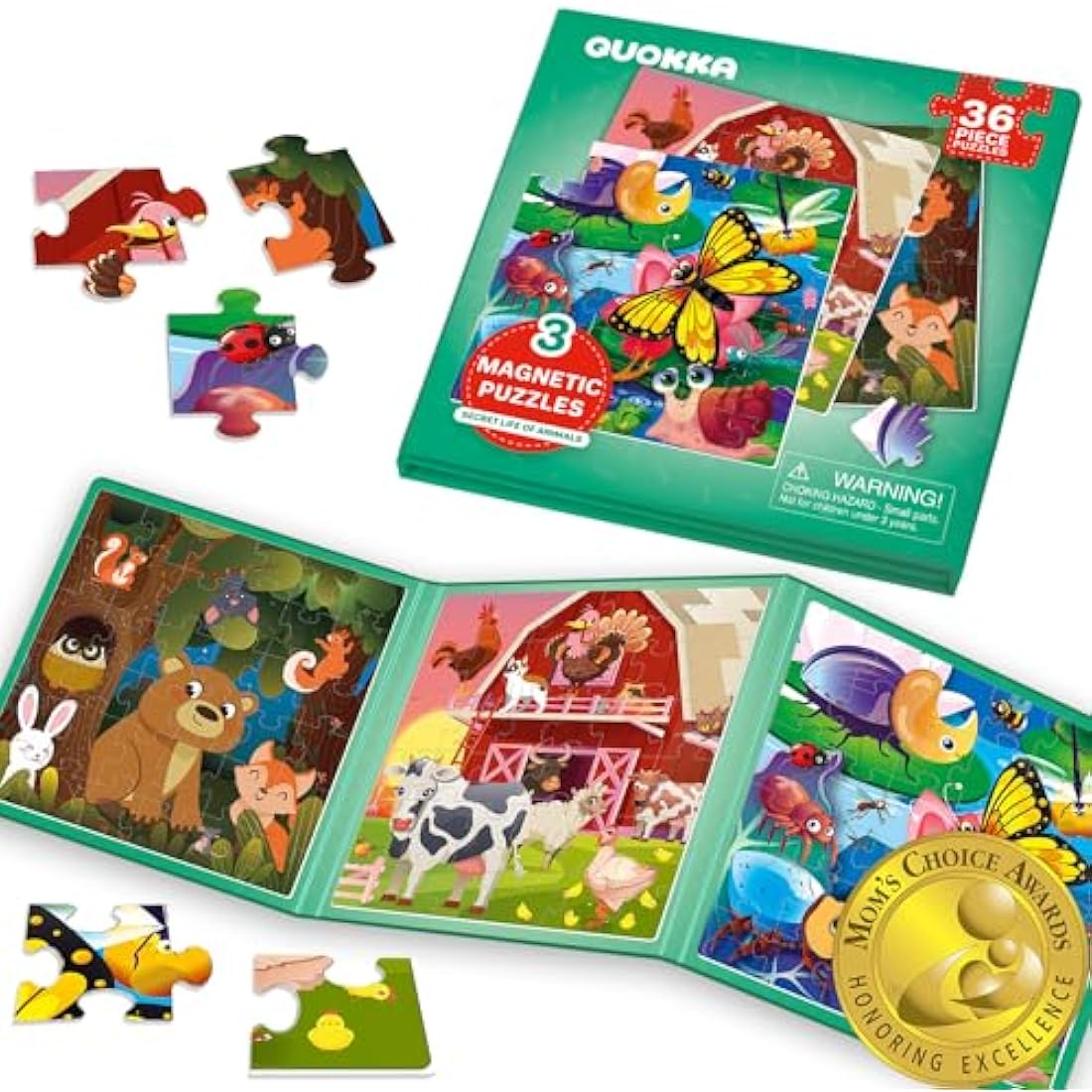 QUOKKA Magnetic Puzzles for 2 3 Year Olds - Travel Games for Kids Age 4 5 - Travel Toys for Toddlers on Plane Car Ride - 36 pc Jigsaw Farm Animals Games For 3 year olds - Plane Activities For Kids