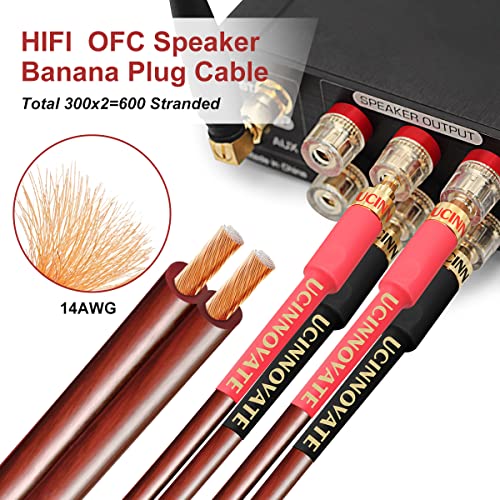 WOWLED 2 Pack High-end Pure Copper HIFI OFC Speaker Wire Cable with Banana Plug, 4m Gold-Plated Banana Tip Plugs Male to Male 600 Strand 14 AWG Audio Speaker HIFI System Home Theater 13.12FT