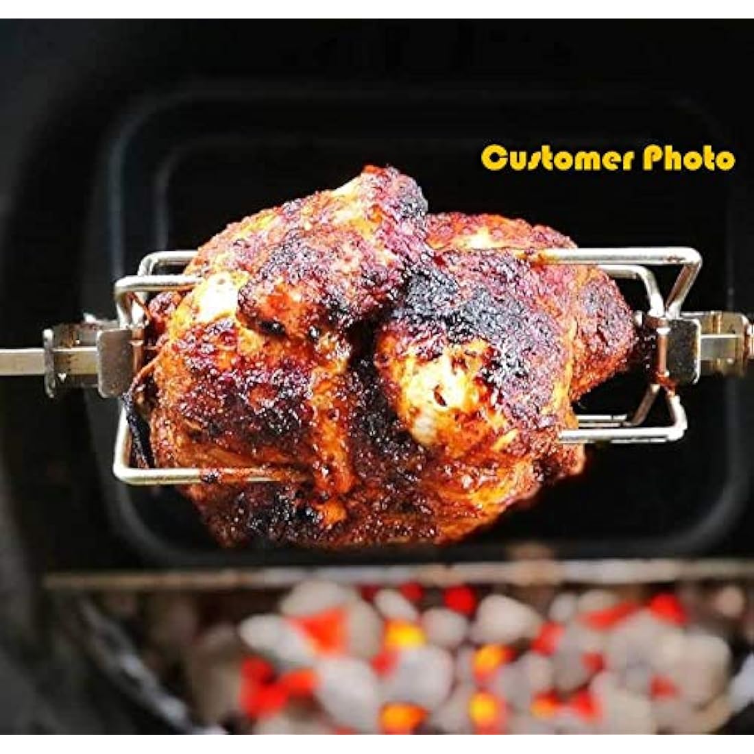 Onlyfire BRK-6025 Enamelled Rotisserie Ring Kit Fits Weber 57CM Charcoal Kettle Grill with Electric Motor for UK fits Most Others 57 CM Kettle BBQ