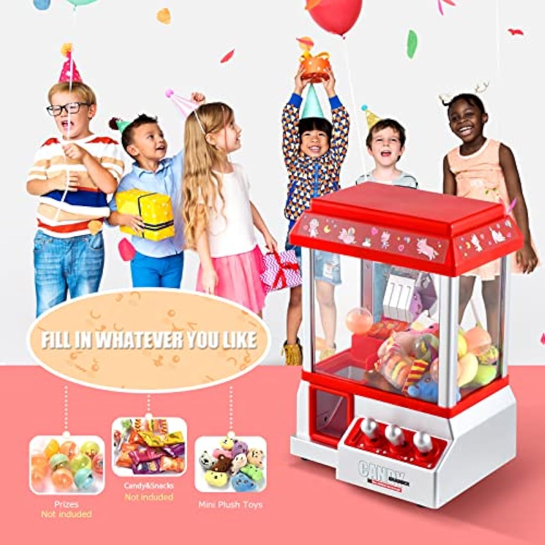 VISATOR Claw Machine Arcade Game Candy Grabber Machine Mini Vending Machine For Kids Gumball Machine Sweet Grabber Machine Prize Sweet Dispenser Grab Machine For Party Birthday For Girls Boys