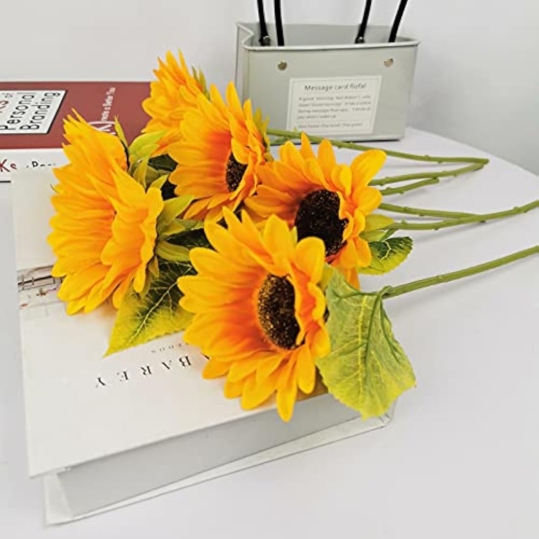 6 Bunches Artificial Sunflower Bouquet, Fake Silk Sunflower Flowers, Realistic Plants for Wedding Party Anniversary Home Office Table Centerpiece Décor(short)
