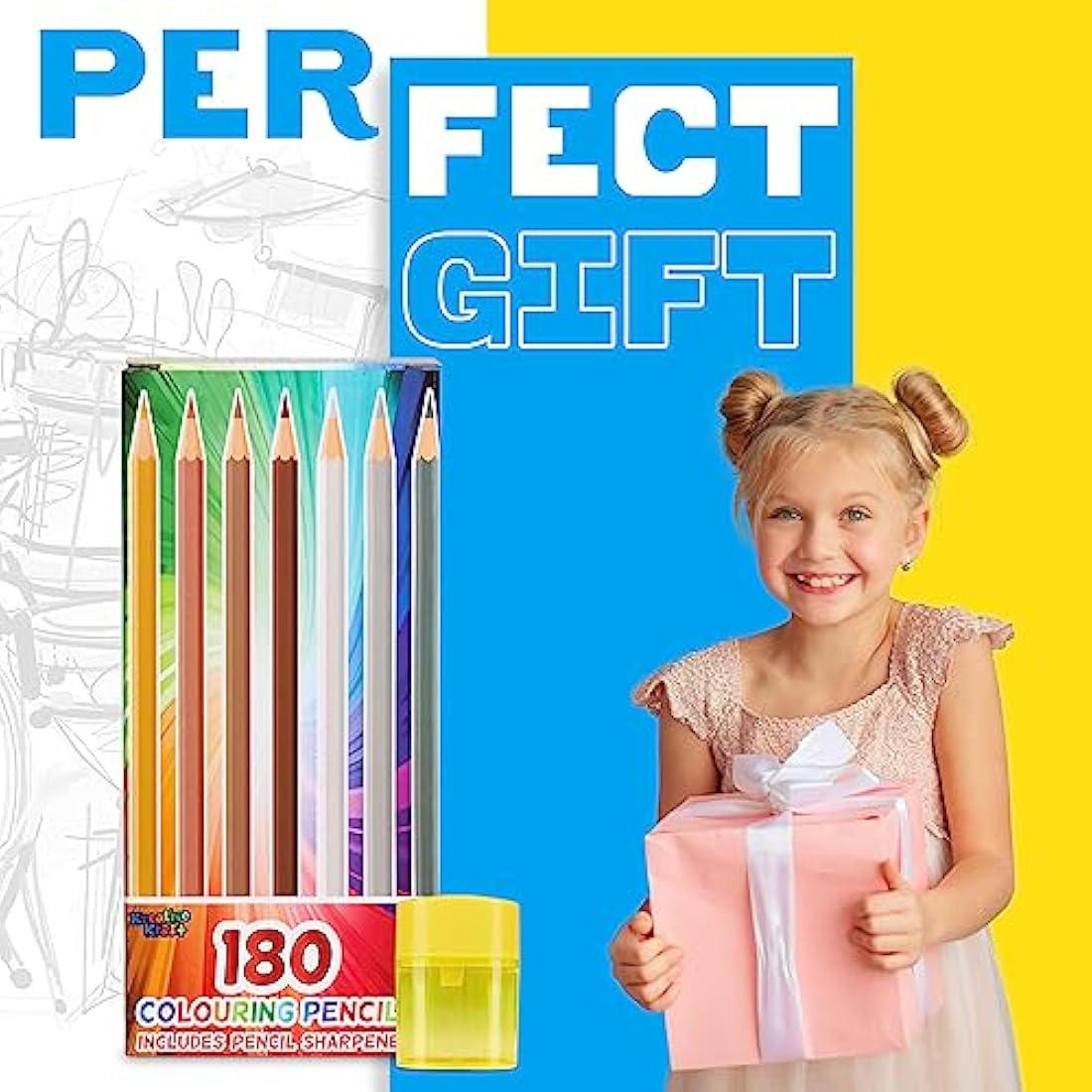 KreativeKraft Coloured Pencils Set of 180 - Colouring Pencils for Kids Teens and Adults - 30 Colours Sharpener Included - Art Supplies School Supplies - Kids Pencils Age 3+