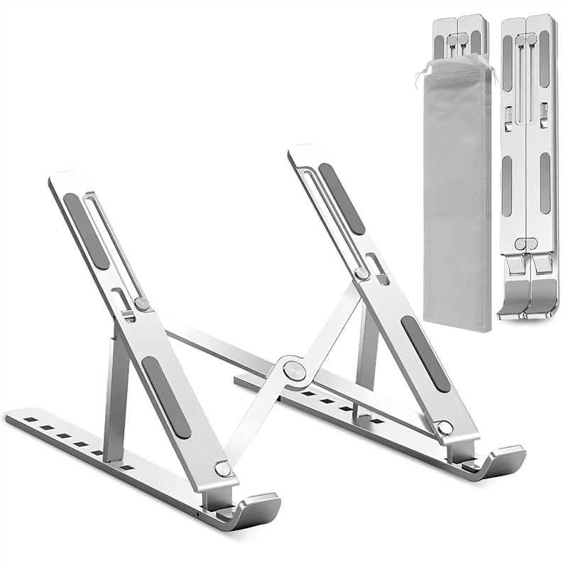 GrandMil Adjustable Laptop Stand for Desk – Foldable & Portable ABS+Silicone Desk Riser