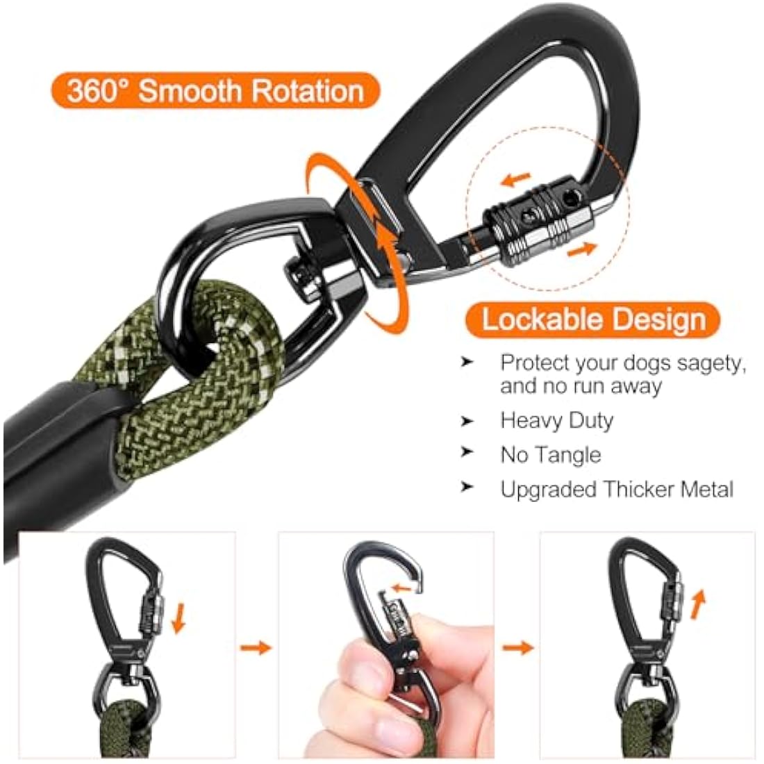 Kdsvakd Training Lead For Dogs, 3m / 10ft Long Rope Dog Lead with carabiner clip and padded handle, Recall Durable Lead Duty Check Cord For Puppy, Small, Medium, Large Dog
