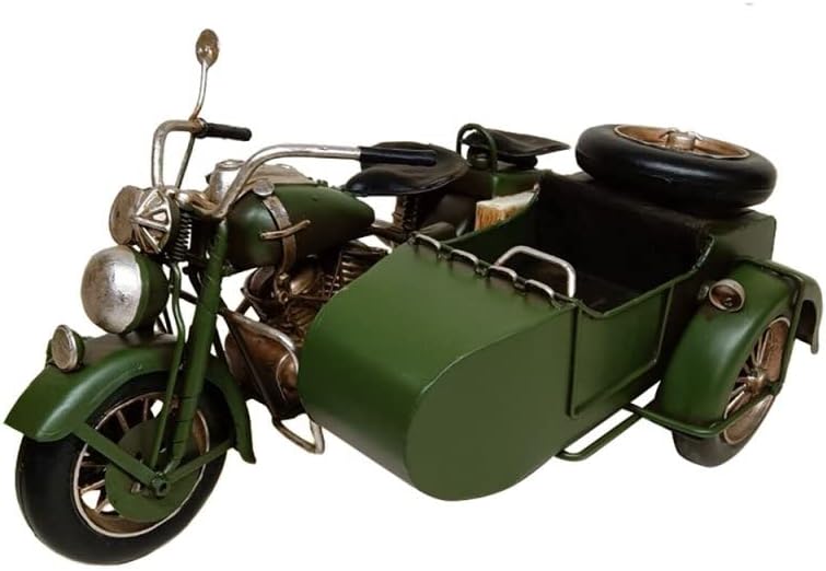 Black Army Bike with Sidecar Accessory, Multicolored