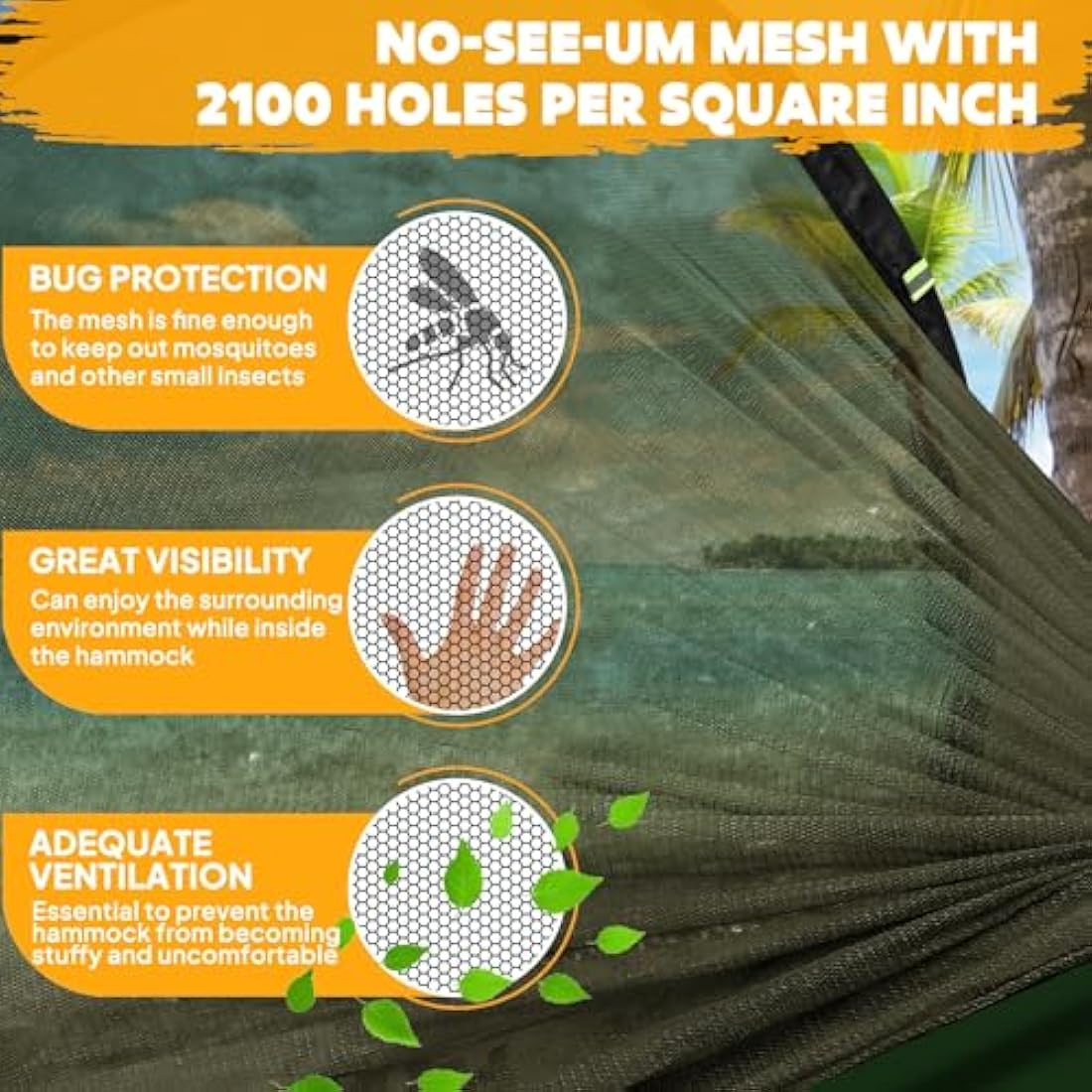 NATUREFUN Ultra-Light Travel Camping Hammock Pop-up Bug Net Hammock 300kg Load Capacity,Breathable,Quick-drying Parachute Nylon 2 Premium Carabiners,2 Tree Slings Included Outdoor Backpacking Hiking