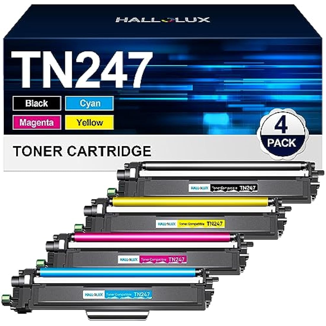TN247 Toner Cartridge Compatible with Brother TN-243CMYK TN-247 Toner for Brother MFC-L3750CDW MFC-L3770CDW MFC-L3710CW DCP-L3550CDW DCP-L3510CDW HL-L3210CW HL-L3230CDW (Black, Cyan, Magenta, Yellow)