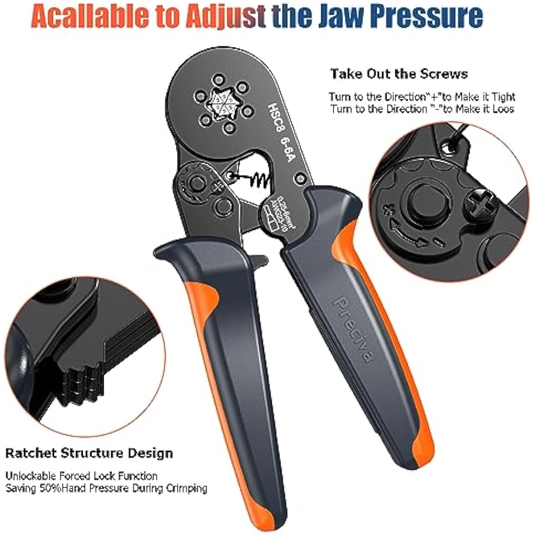 Preciva Ferrule Crimper Plier Set, 0.25-6mm²/AWG23-10 Self-Adjustable Ratchet Bootlace Terminal Crimping Tool, Electrical Ferrules Wire Crimp Toolkit with 1900 Cable End Sleeve Connectors