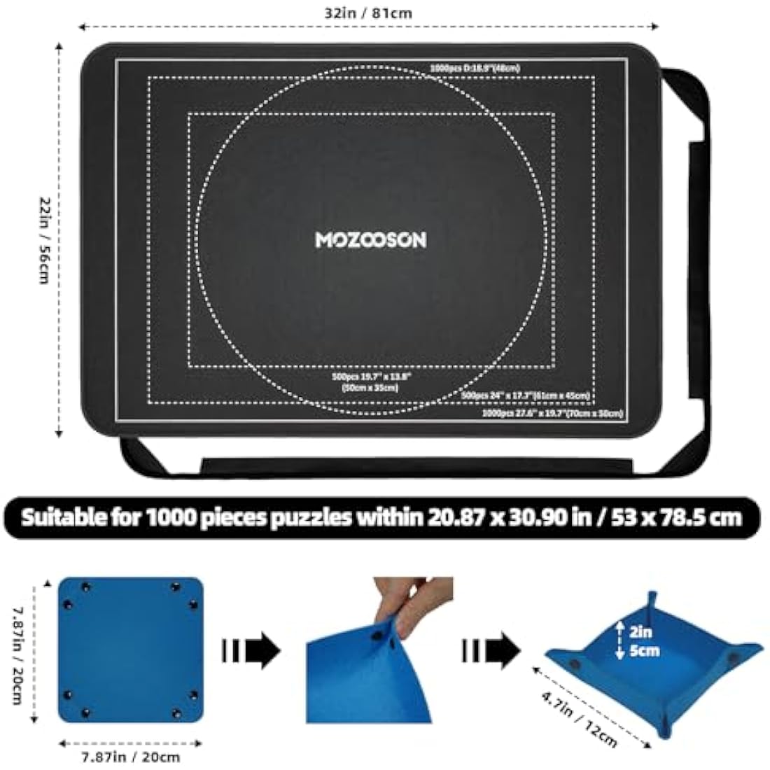 MOZOOSON Jigsaw Board 1000, 500 Pieces Jigsaw Puzzle Board 32 x 22in, Jigsaw Accessories Puzzle Storage Board for Easy Move and Store (1 Clear Cover, 6 Puzzle Sorting Trays)