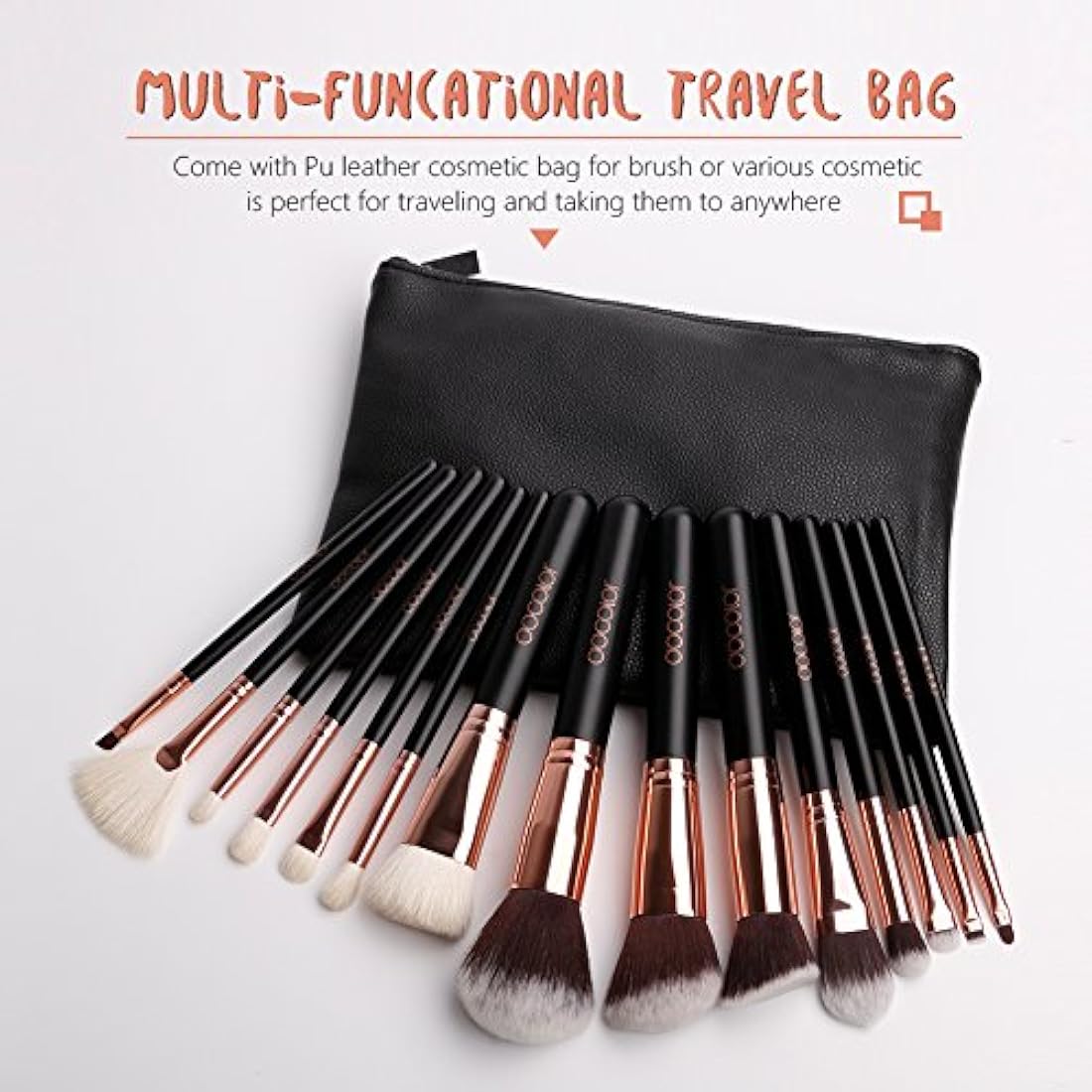 docolor Makeup Brushes 15Pcs Professional Makeup Brush Set with Travel Bag Powder Foundation Concealers Eyeshadow Eyeliner Blending Lip Brush Tools Rose Gold Gift Choice
